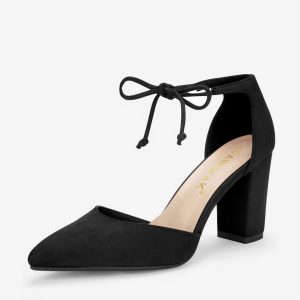 Tapered Straps Ankle Tie Point Toe Chunky Heel Pumps Black/9 - Allegra K catalog