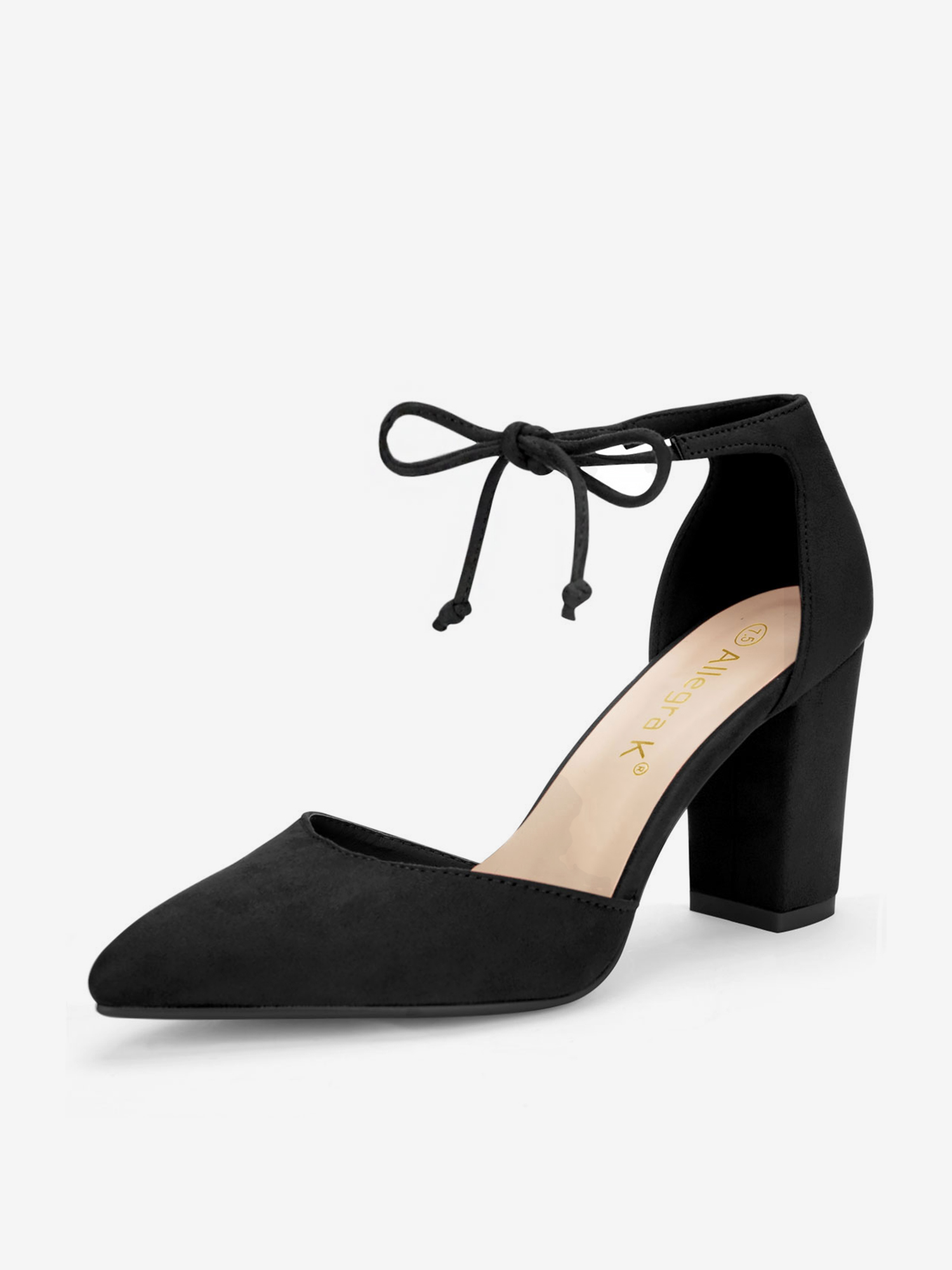 Tapered Straps Ankle Tie Point Toe Chunky Heel Pumps Black/10 - Allegra K catalog