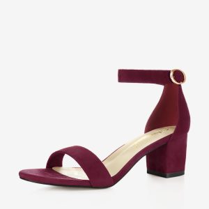 Faux Suede Open Toe Mid Block Heel Ankle Strap Sandals Burgundy/5 - Allegra K catalog