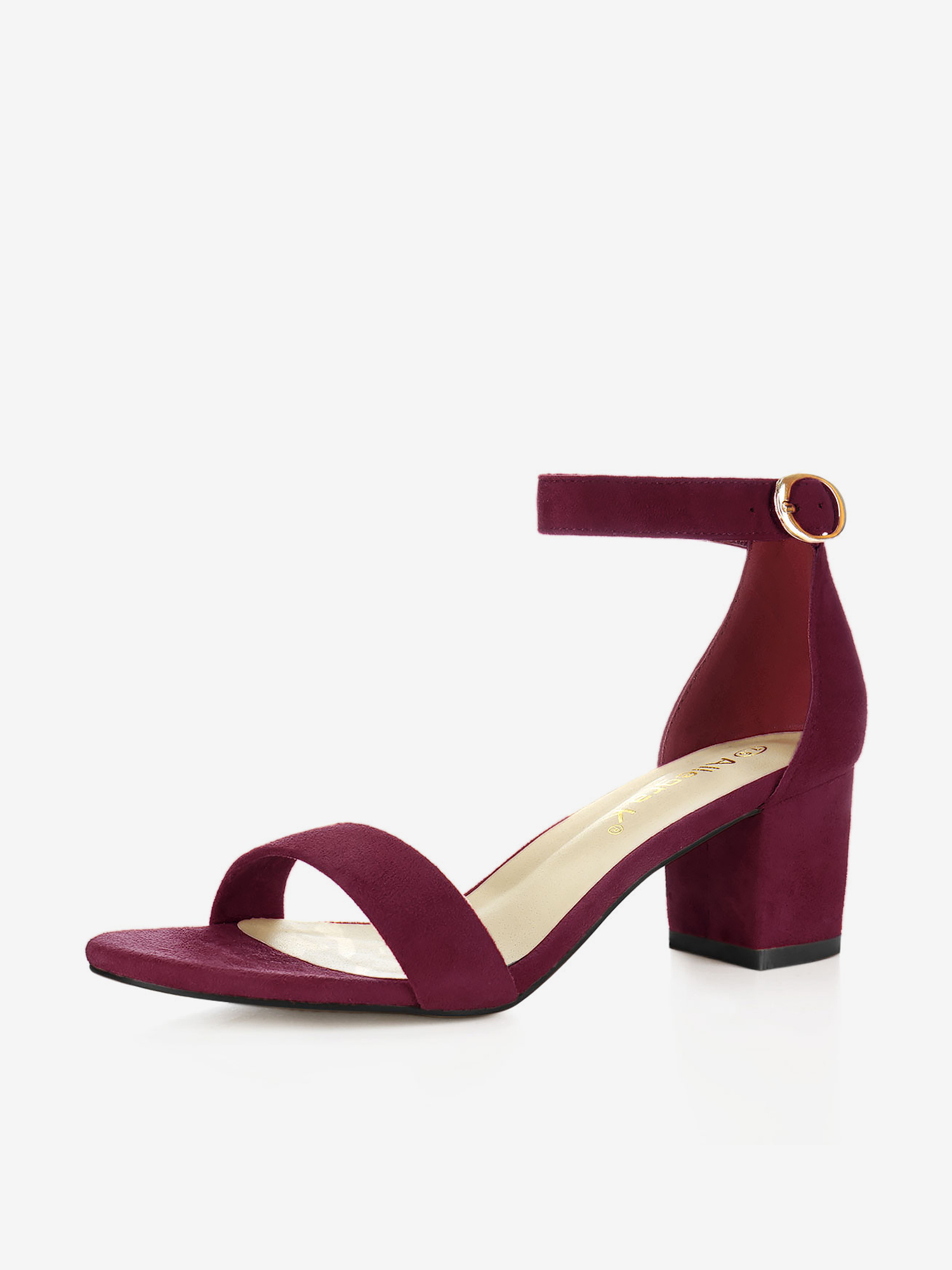Faux Suede Open Toe Mid Block Heel Ankle Strap Sandals Burgundy/10.5 - Allegra K catalog