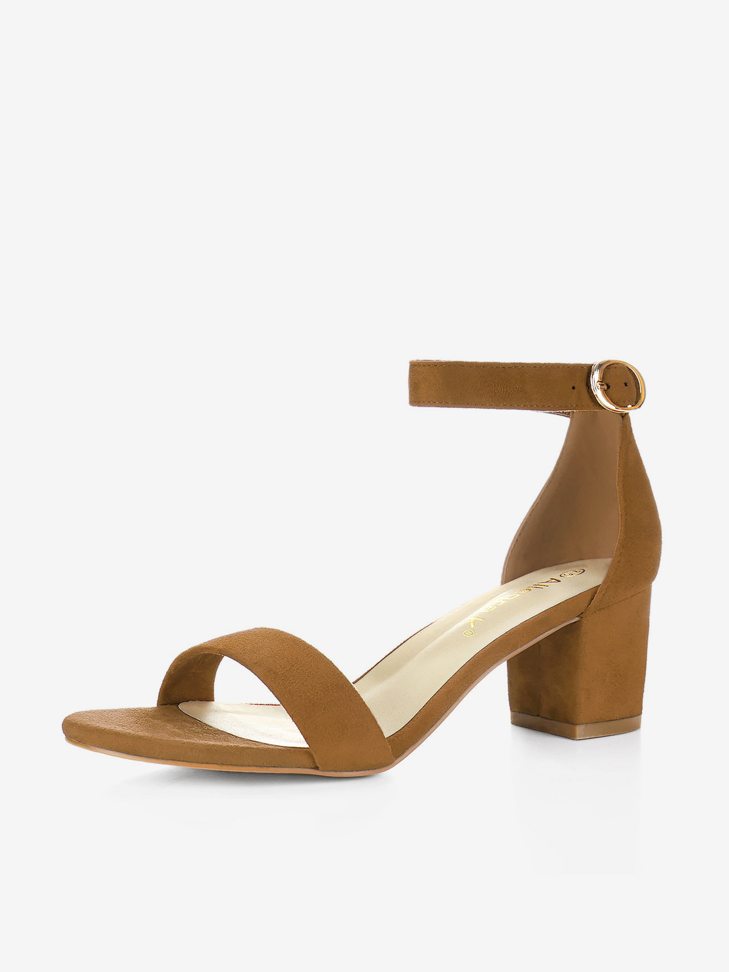 Faux Suede Open Toe Mid Block Heel Ankle Strap Sandals Brown/7.5 - Allegra K catalog