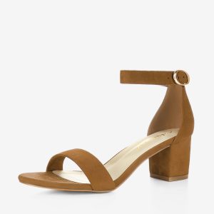 Faux Suede Open Toe Mid Block Heel Ankle Strap Sandals Brown/8.5 - Allegra K catalog