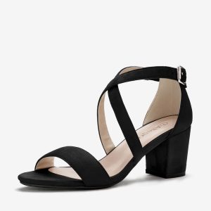 Faux Suede Crisscross Ankle Strap Block Heel Sandals Black/7 - Allegra K catalog