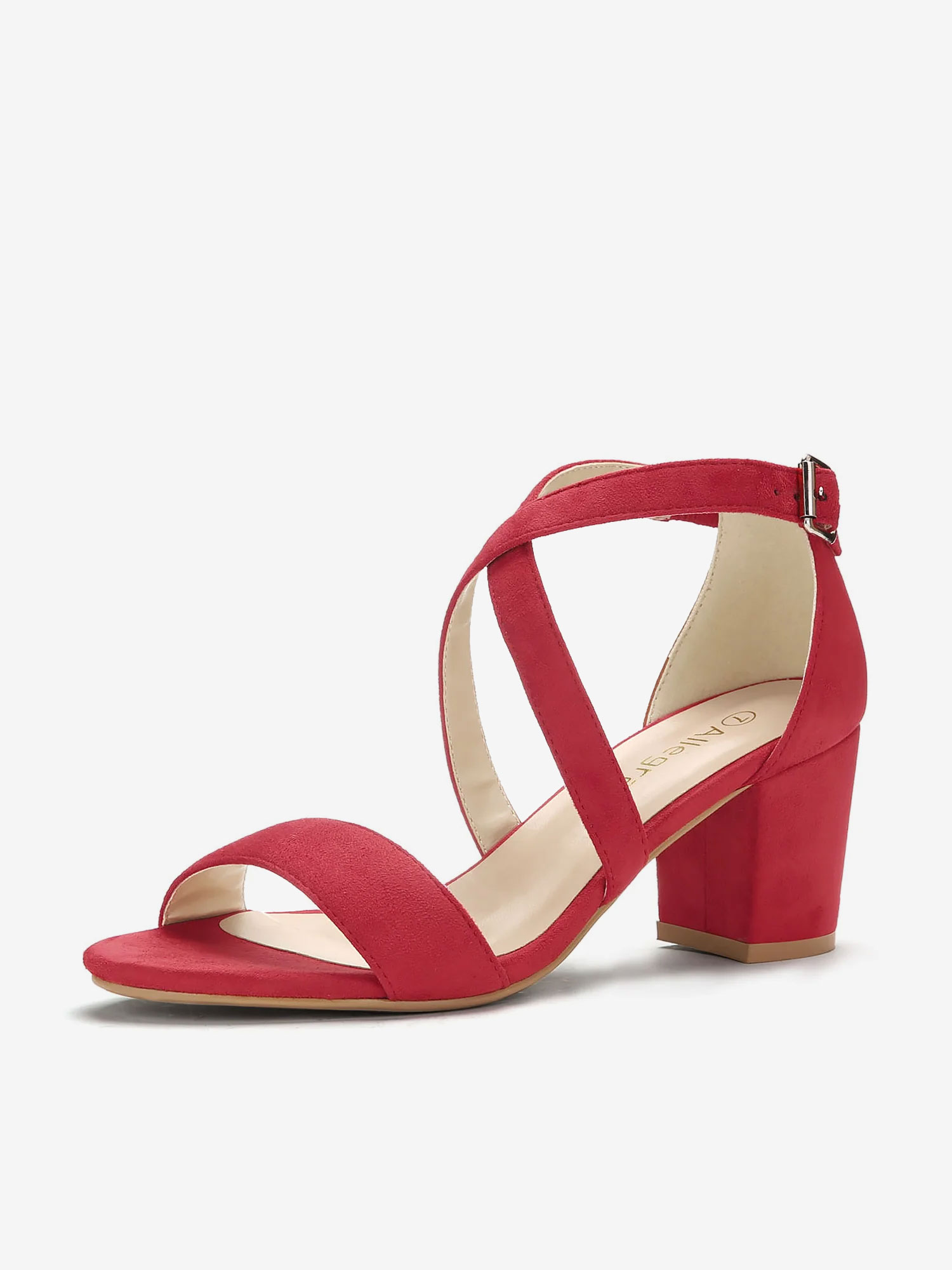 Faux Suede Crisscross Ankle Strap Block Heel Sandals Red/6 - Allegra K catalog