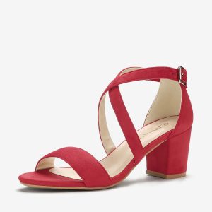 Faux Suede Crisscross Ankle Strap Block Heel Sandals Red/8 - Allegra K catalog