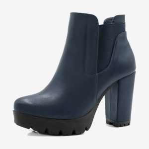 Chunky High Heel Platform Zipper Chelsea Boots Navy Blue/6 - Allegra K catalog
