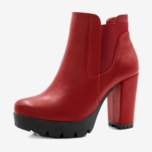 Chunky High Heel Platform Zipper Chelsea Boots Red/8.5 - Allegra K catalog