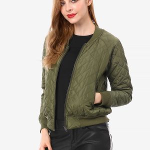 Casual Zip Up Raglan Long Sleeve Quilted Bomber Jacket Green/M - Allegra K catalog