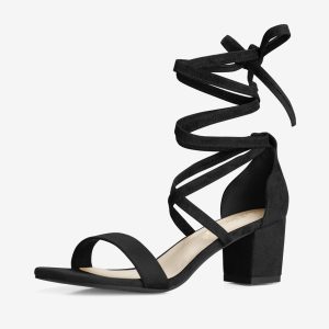 Faux Suede Open Toe Lace Up Mid Chunky Heel Sandals Black/10.5 - Allegra K catalog