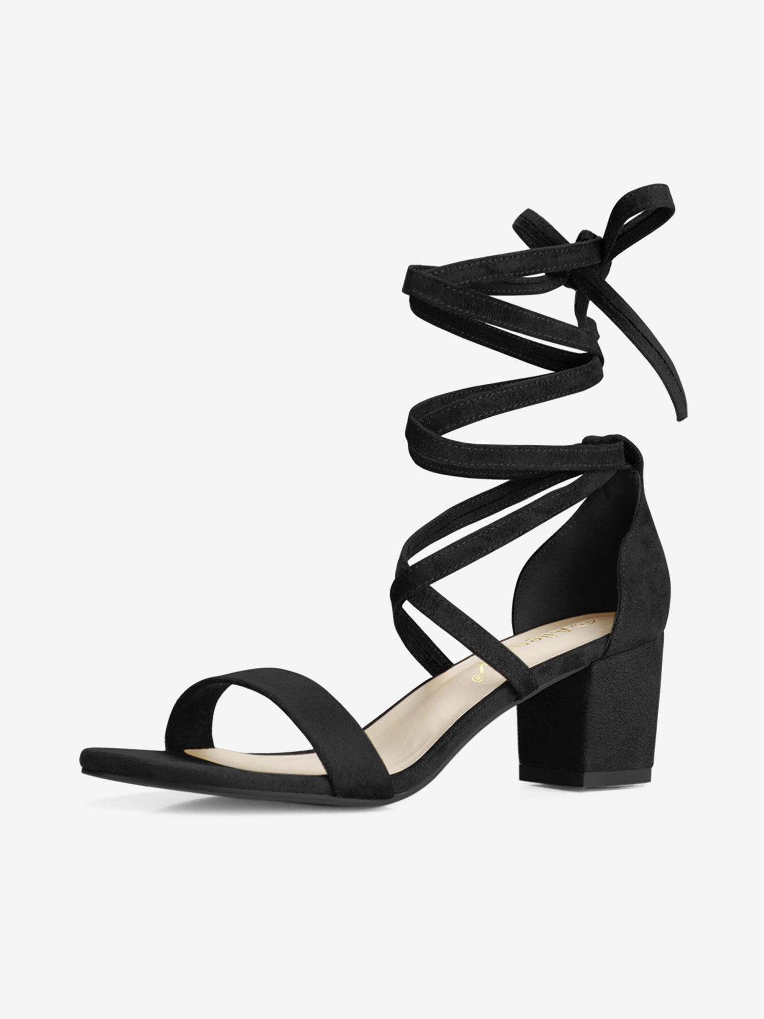 Faux Suede Open Toe Lace Up Mid Chunky Heel Sandals Black/10.5 - Allegra K catalog