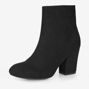 Faux Suede Round Toe Block Heel Zipper Ankle Boots Black/5.5 - Allegra K catalog