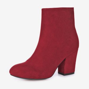 Faux Suede Round Toe Block Heel Zipper Ankle Boots Red/5.5 - Allegra K catalog