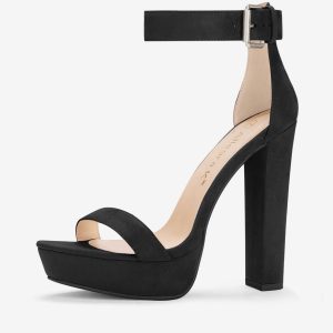 Faux Suede Platform Ankle Strap Chunky High Heel Sandals Black/8 - Allegra K catalog