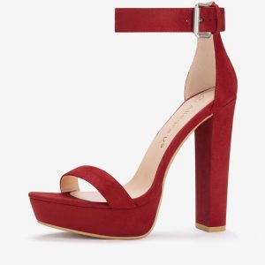 Faux Suede Platform Ankle Strap Chunky High Heel Sandals Red/8 - Allegra K catalog