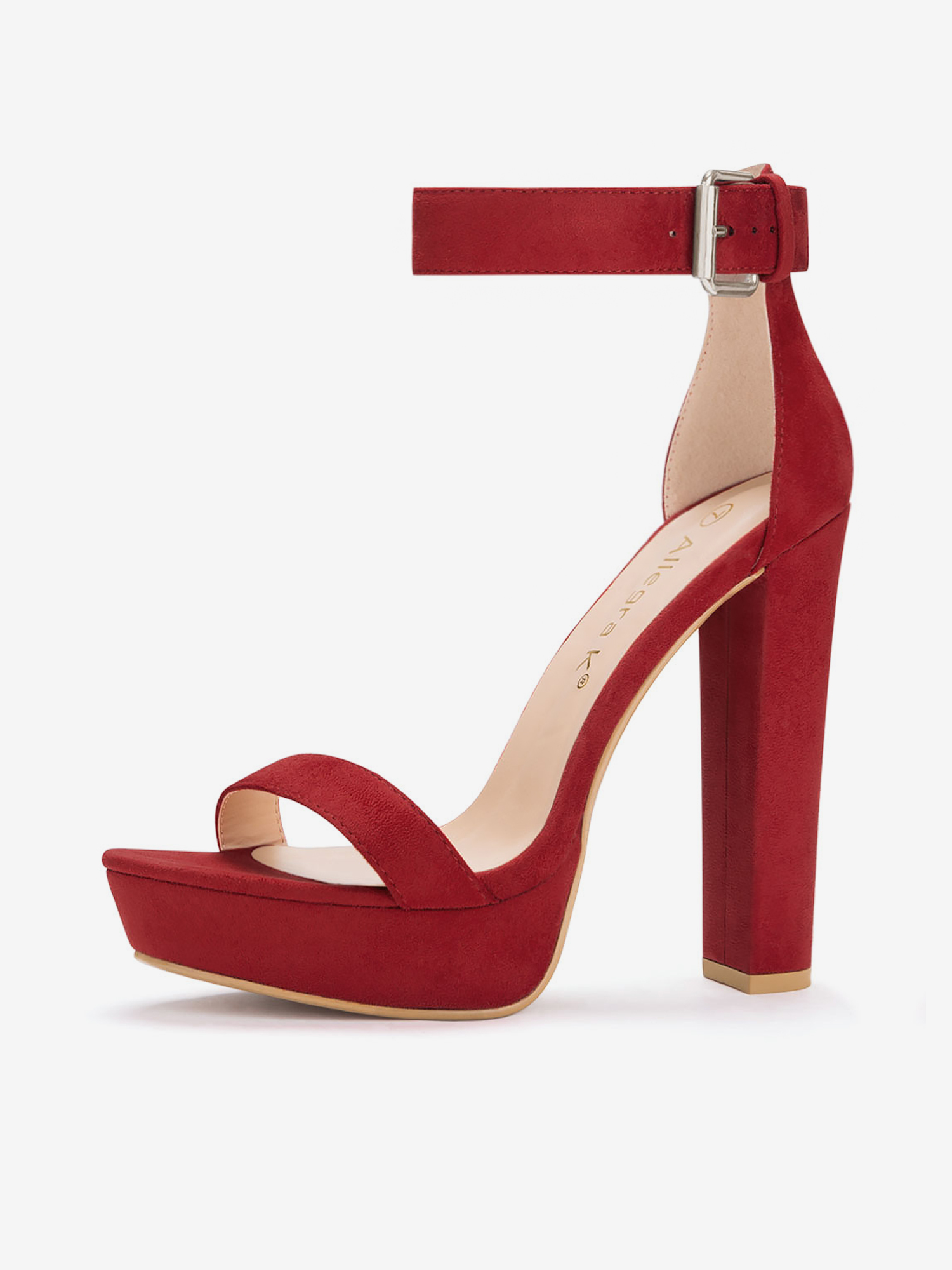 Faux Suede Platform Ankle Strap Chunky High Heel Sandals Red/9.5 - Allegra K catalog