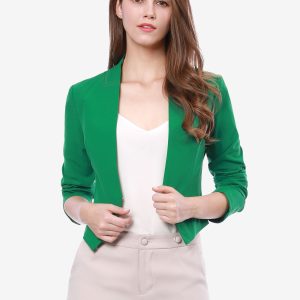 Solid Color Collarless Cropped Office Blazer Jacket Green/M - Allegra K catalog