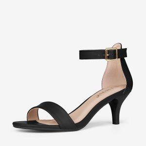 Faux Leather Open Toe Ankle Strap Kitten Heel Sandals Black/6 - Allegra K catalog