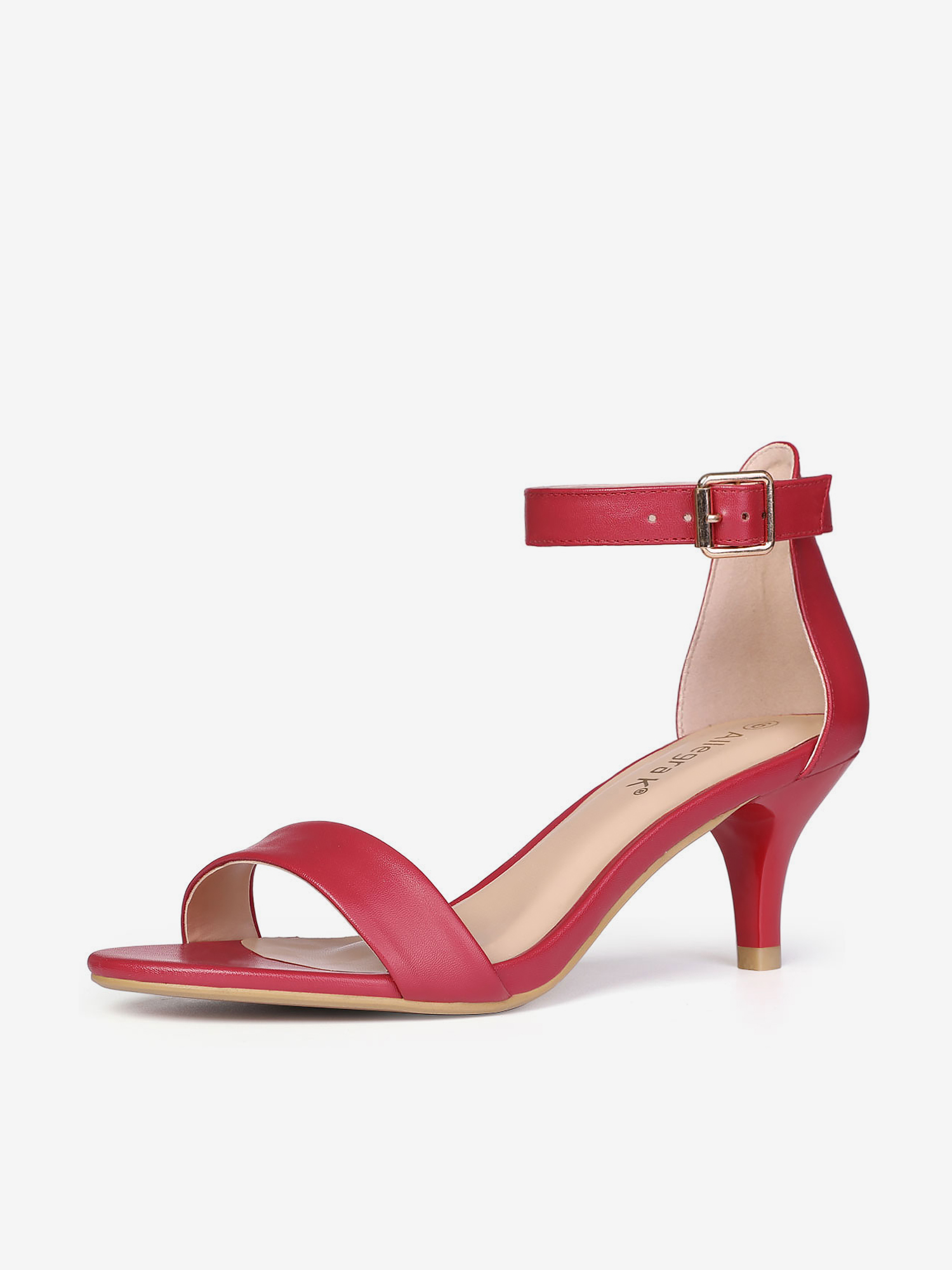 Faux Leather Open Toe Ankle Strap Kitten Heel Sandals Red/6 - Allegra K catalog