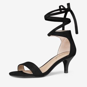 Faux Suede Open Toe Kitten Heel Lace Up Sandals Black/9 - Allegra K catalog
