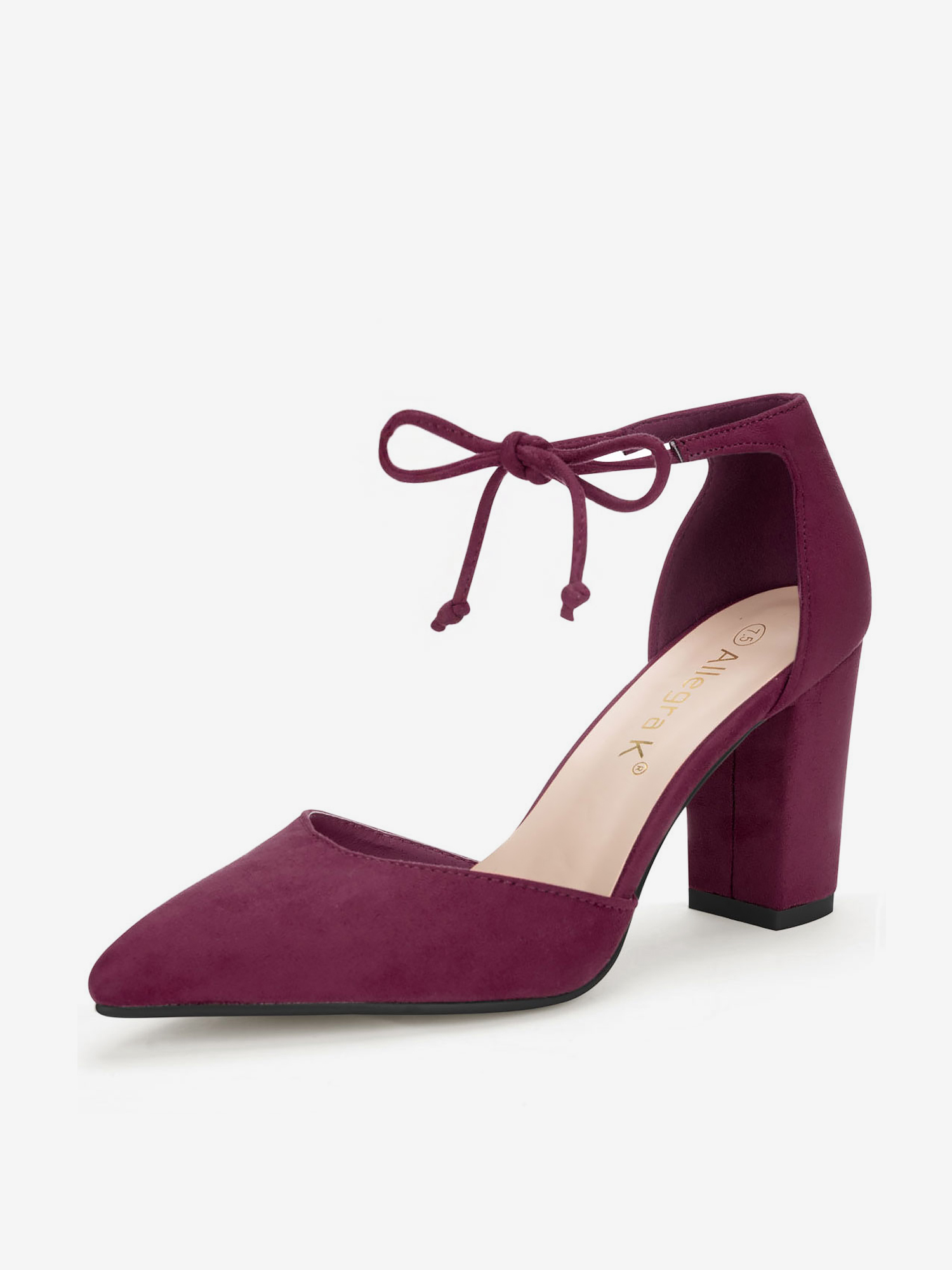 Tapered Straps Ankle Tie Point Toe Chunky Heel Pumps Burgundy/9 - Allegra K catalog