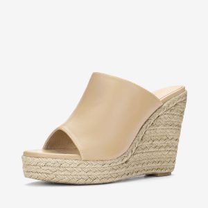 PU Leather Open Toe Espadrille Wedge Platform Mules Beige/7 - Allegra K catalog