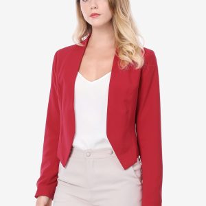 Solid Color Collarless Cropped Office Blazer Jacket Red/XL - Allegra K catalog