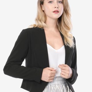Collarless Solid Color Cropped Office Blazer Jacket Black/XL - Allegra K catalog