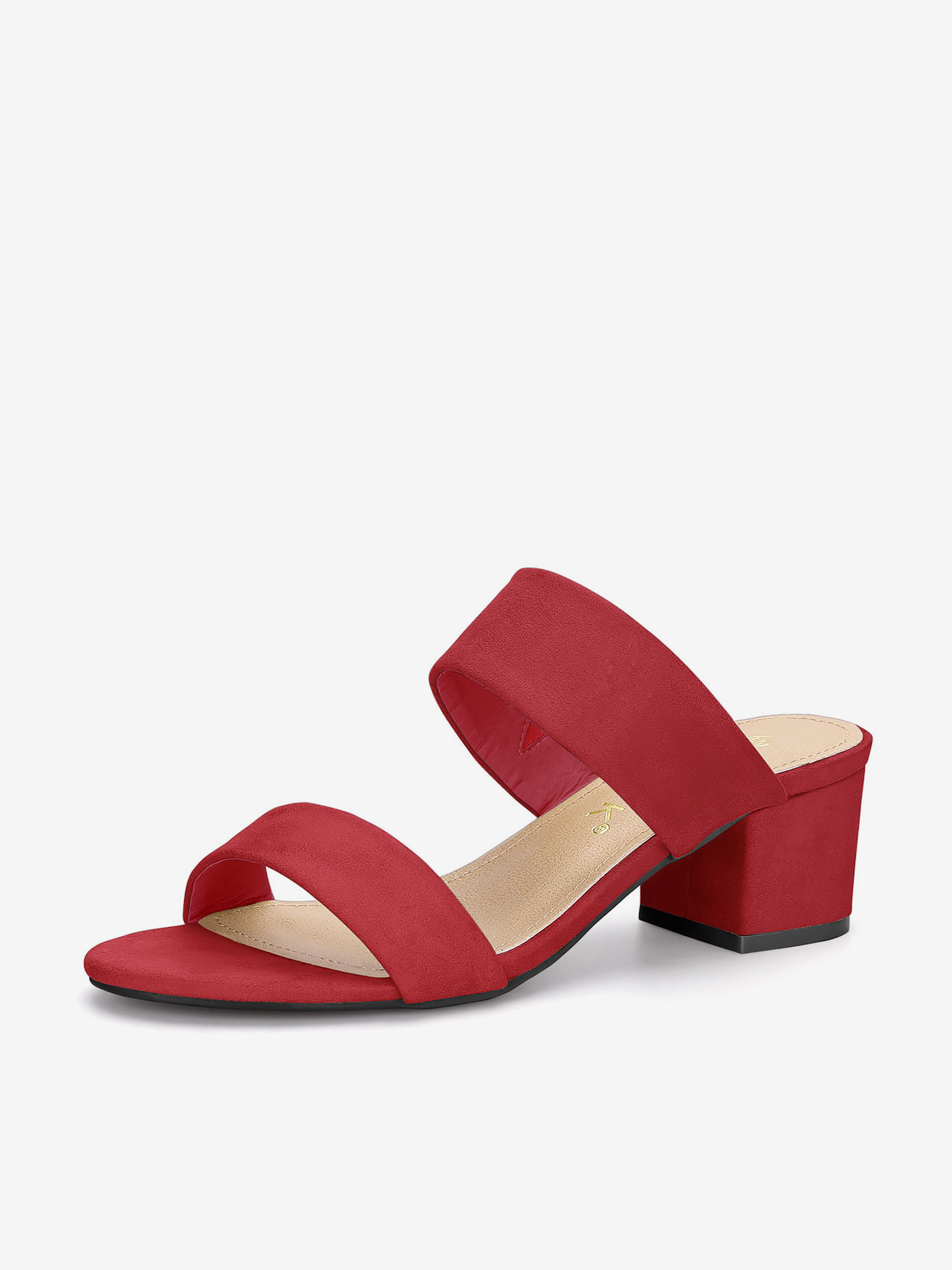 Block Heel Round Toe Dual Straps Slide Sandals Red/6 - Allegra K catalog