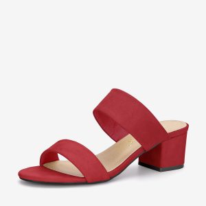 Block Heel Round Toe Dual Straps Slide Sandals Red/7.5 - Allegra K catalog
