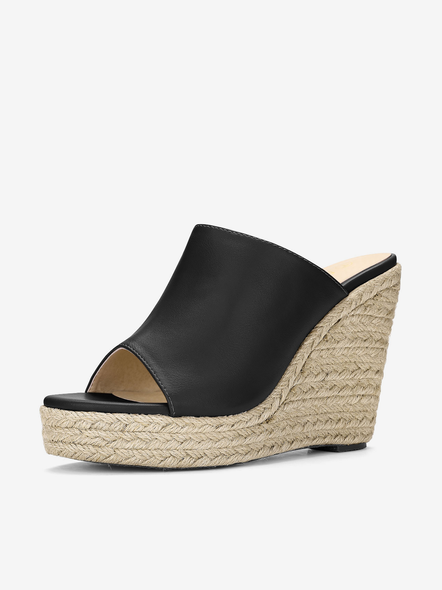 PU Leather Open Toe Espadrille Wedge Platform Mules Black/8.5 - Allegra K catalog