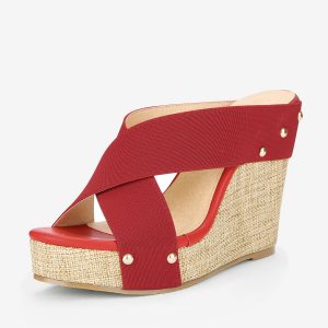 Crisscrossing Strap Platform Slide Wedge Sandals Red/7.5 - Allegra K catalog