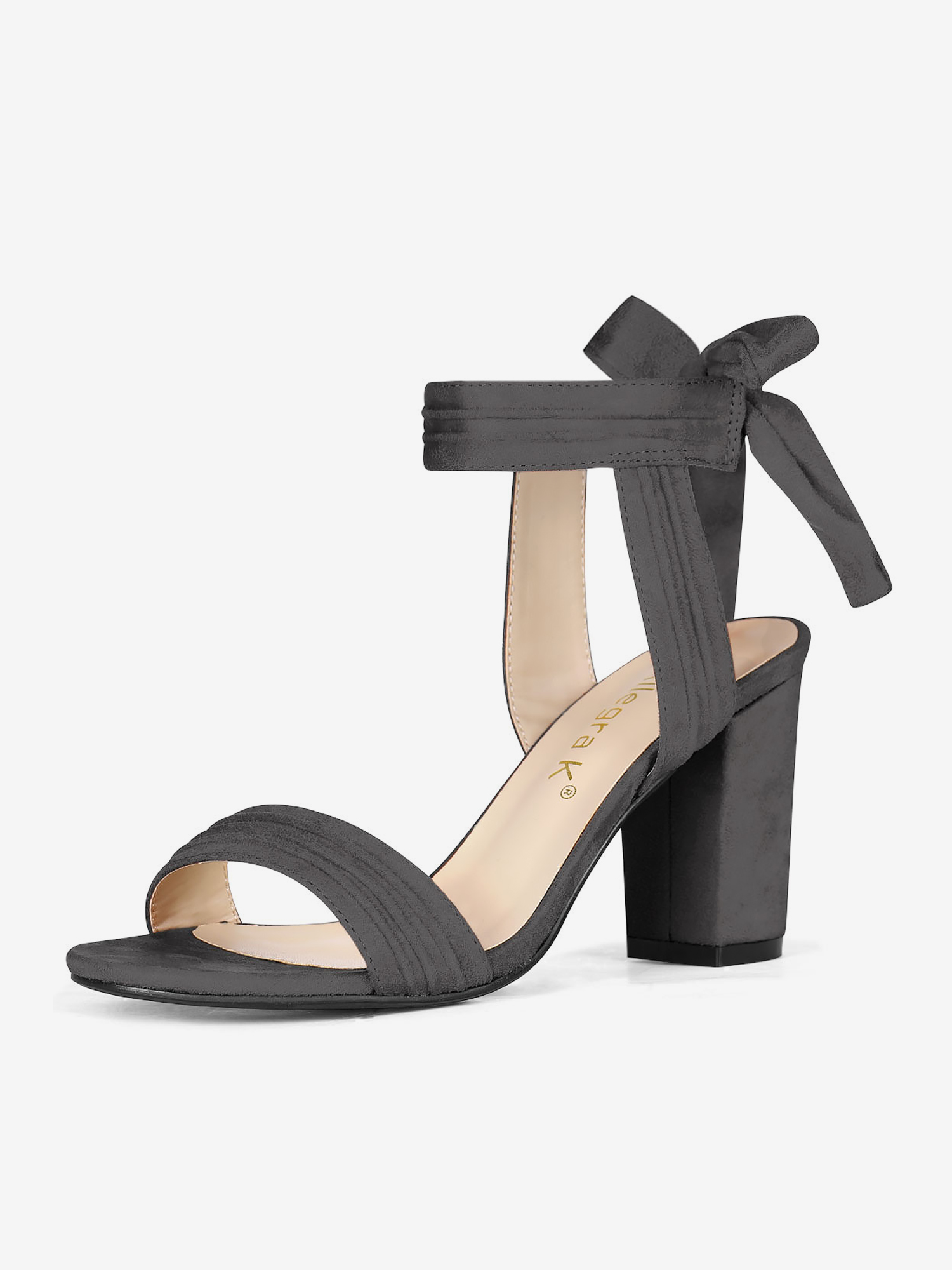 Open Toe Ankle Tie Back Faux Suede Chunky Heel Sandals Grey/10.5 - Allegra K catalog