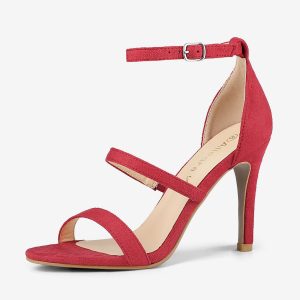 Open Toe Triple Straps Stiletto High Heel Sandals Red/8 - Allegra K catalog