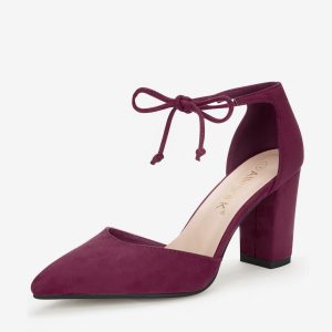 Tapered Straps Ankle Tie Point Toe Chunky Heel Pumps Burgundy/8.5 - Allegra K catalog
