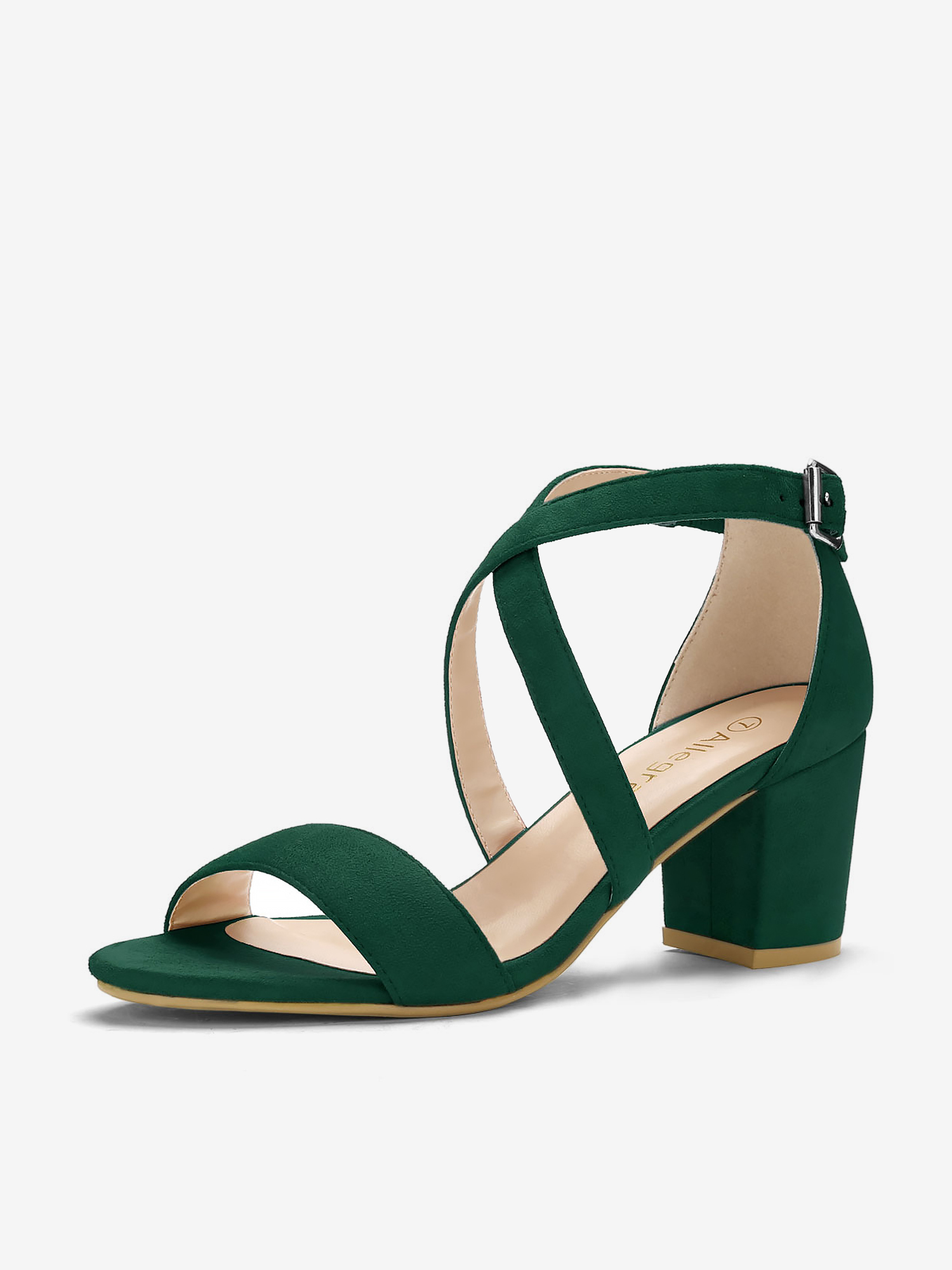 Faux Suede Crisscross Ankle Strap Block Heel Sandals Green/9 - Allegra K catalog