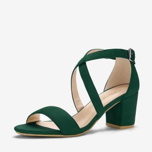 Faux Suede Crisscross Ankle Strap Block Heel Sandals Green/10 - Allegra K catalog