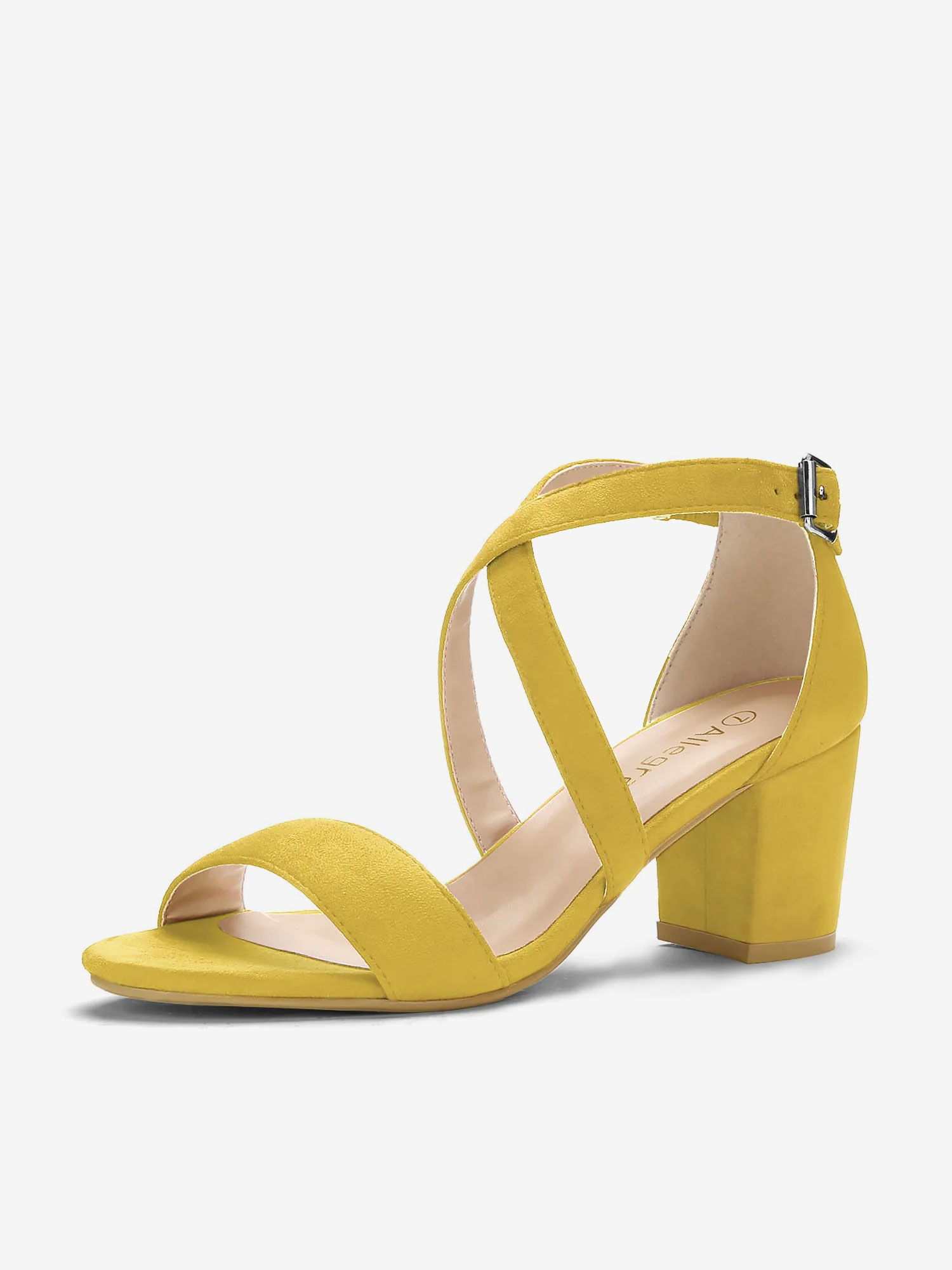 Faux Suede Crisscross Ankle Strap Block Heel Sandals Yellow/5 - Allegra K catalog