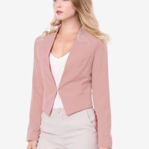 Solid Color Collarless Cropped Office Blazer Jacket Pink/XL - Allegra K catalog