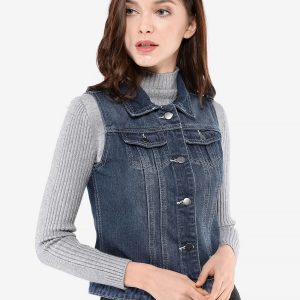 Flap Pocket Washed Buttoned Denim Jacket Vest Blue/M - Allegra K catalog