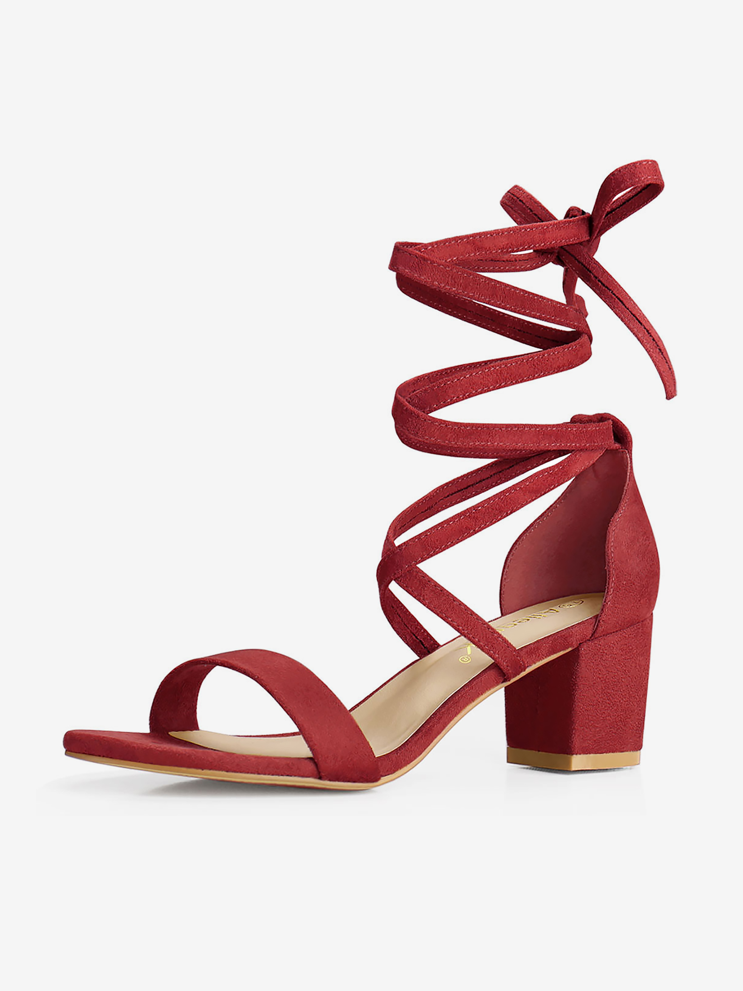 Faux Suede Open Toe Lace Up Mid Chunky Heel Sandals Red/8.5 - Allegra K catalog