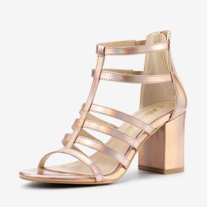 Cage Strappy Gladiators Chunky Heel Sandals Gradient Rose Gold/5 - Allegra K catalog