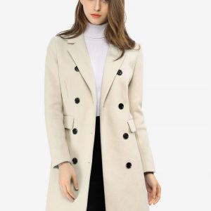 Winter Long Sleeve Notched Lapel Double Breasted Trench Coat Beige/S - Allegra K catalog