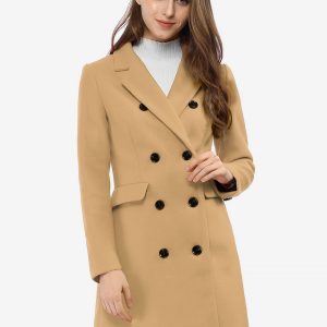 Winter Long Sleeve Notched Lapel Double Breasted Trench Coat Khaki/XS - Allegra K catalog