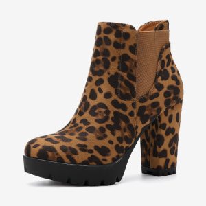 Chunky High Heel Platform Zipper Chelsea Boots Leopard/8.5 - Allegra K catalog