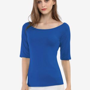 Scoop Neck Half Sleeves Fitted Layering Soft T-Shirt Royal Blue/S - Allegra K catalog