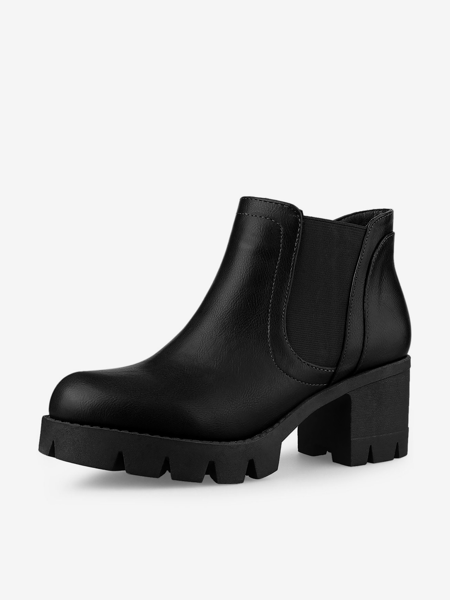 Lug Sole Chunky Heel Chelsea Ankle Boots Black/7 - Allegra K catalog