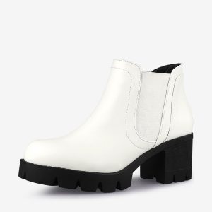 Lug Sole Chunky Heel Chelsea Ankle Boots White/6 - Allegra K catalog