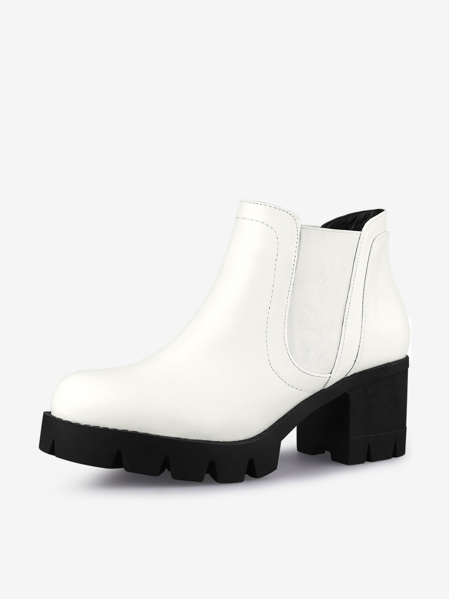 Lug Sole Chunky Heel Chelsea Ankle Boots White/8.5 - Allegra K catalog