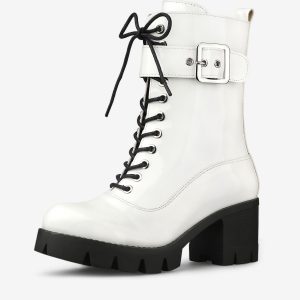 Zip Platform Chunky Heel Combat Boots White/7 - Allegra K catalog