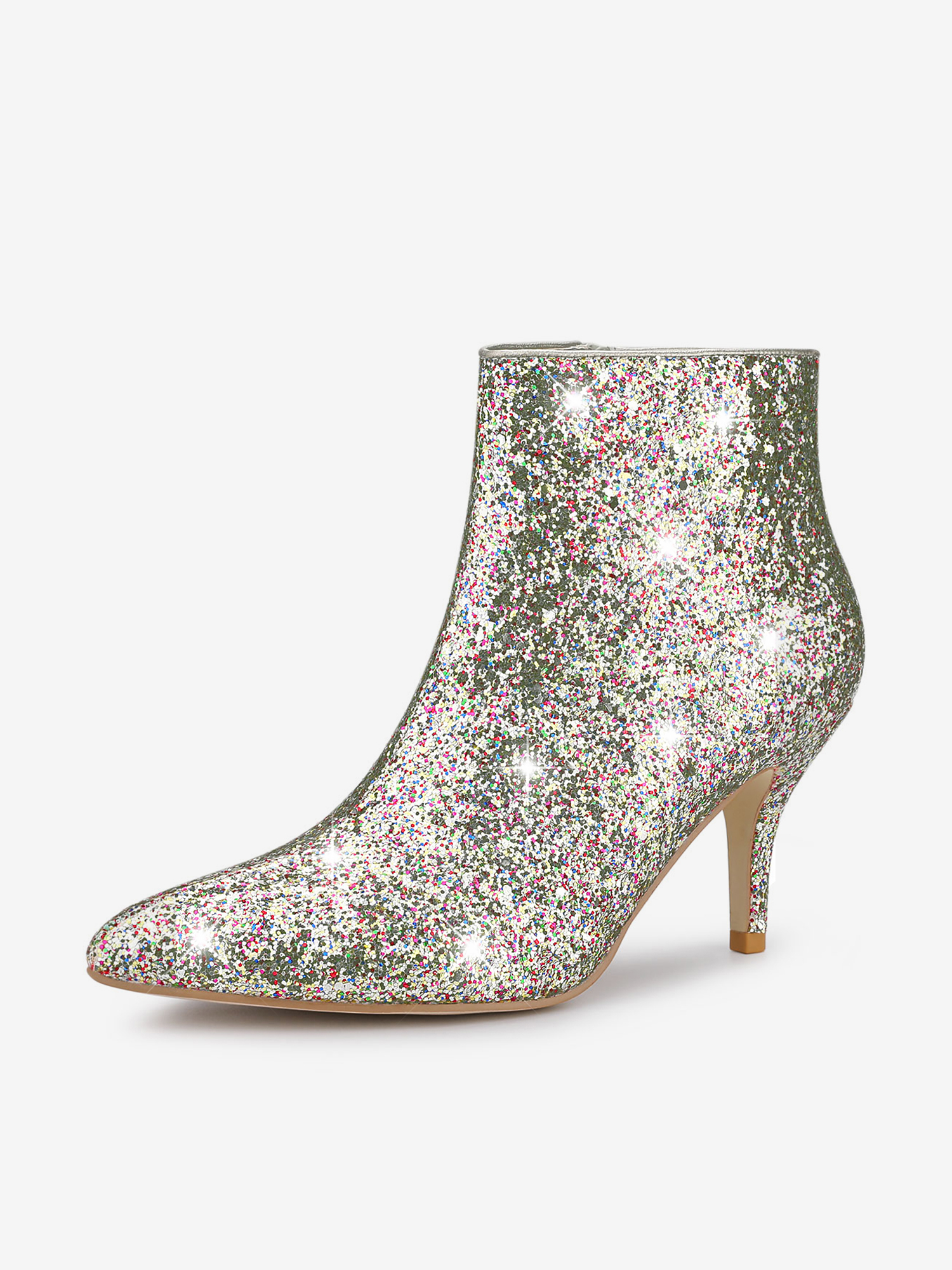 Glitter Pointed Toe Kitten Heel Zipper Ankle Boots Silver/10 - Allegra K catalog